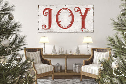 Vintage Christmas Sign JOY FARMHOUSE Modern Rustic Canvas Wall Art Hanging Print Xmas Holiday Decor
