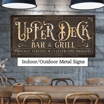 Personalized Patio Metal Sign Upper Deck - Vintage Backyard Wall Art Decor