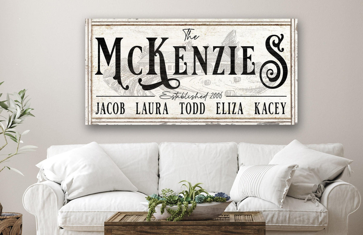 Vintage Family Name Sign Personalized Rustic Modern Farmhouse Living Room Wall Art Print