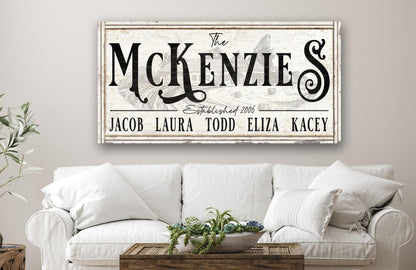 Vintage Family Name Sign Personalized Rustic Modern Farmhouse Living Room Wall Art Print