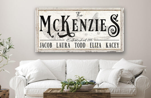 Vintage Family Name Sign Personalized Rustic Modern Farmhouse Living Room Wall Art Print