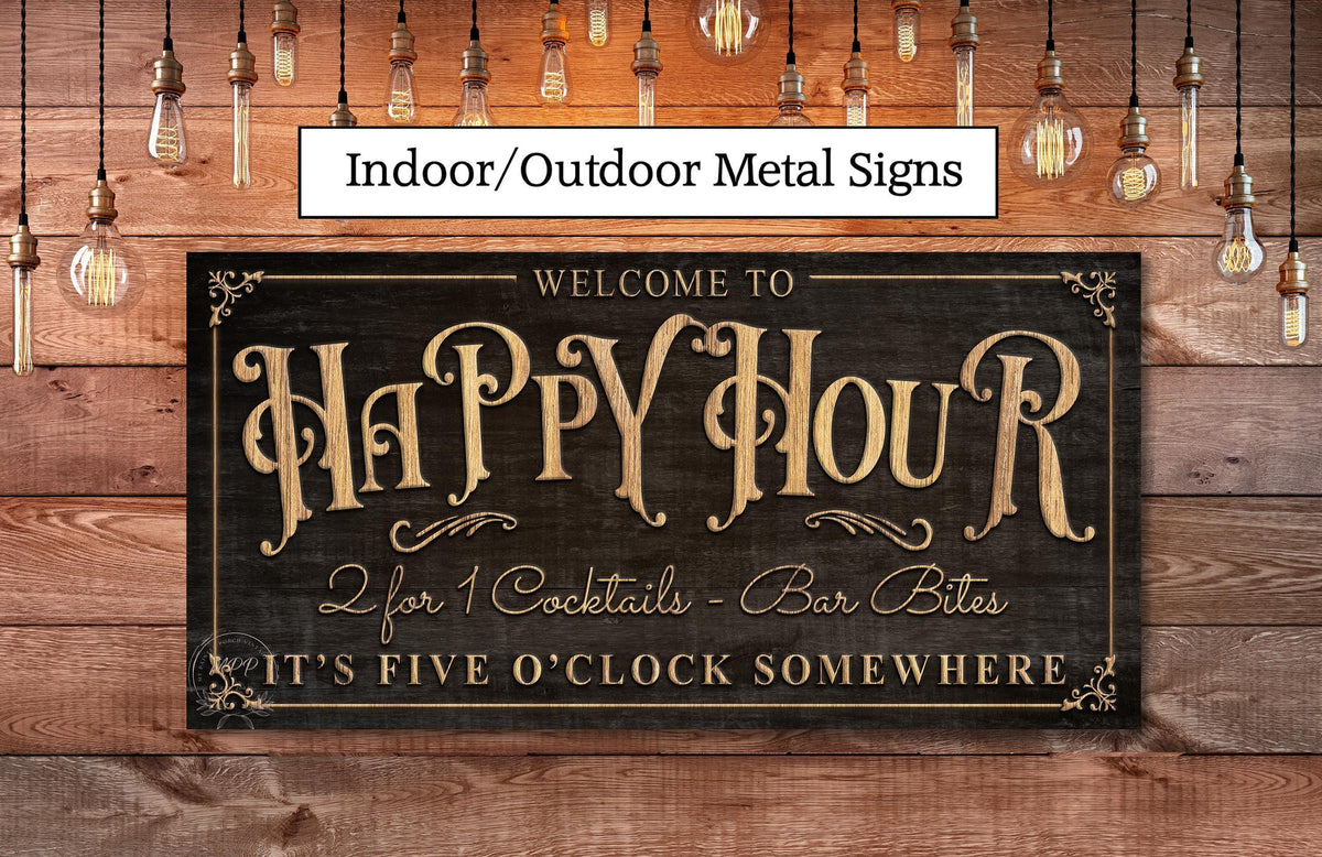 METAL Patio Happy Hour Custom Personalized Bar and Grill Outdoor Vintage Family Name Sign