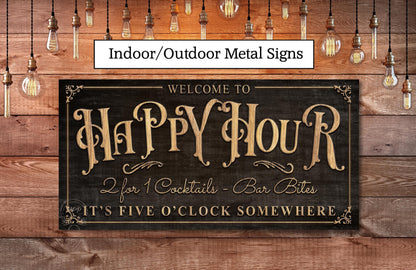 METAL Patio Happy Hour Custom Personalized Bar and Grill Outdoor Vintage Family Name Sign