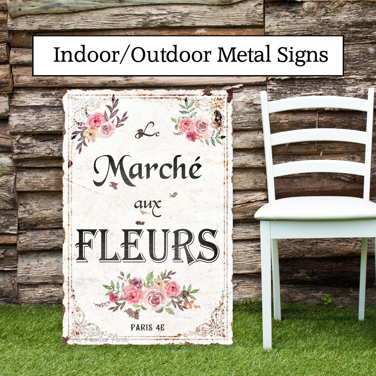 French Flower Market Garden Sign, Le Marché aux Fleurs, Metal Wall Art, Farmhouse Decor