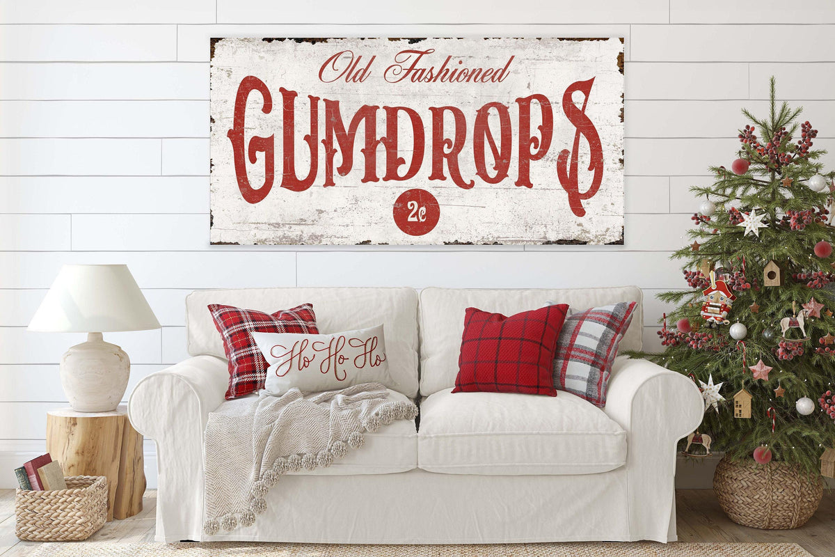 Vintage Christmas Sign GUMDROPS Old Fashioned Rustic Xmas Holidays Large Custom Wall Art Print