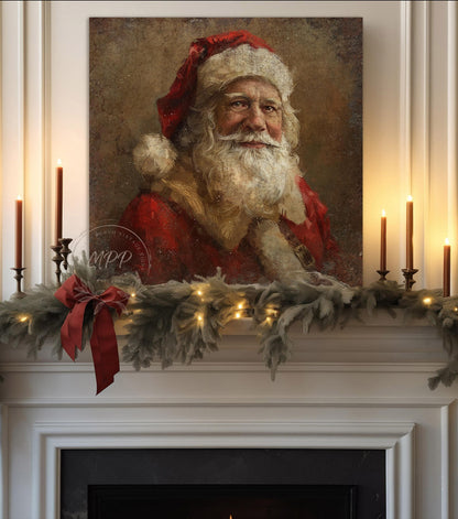 VINTAGE Christmas SANTA Clause Sign Holiday Porch Or Over the Mantel Large Canvas Wall Print