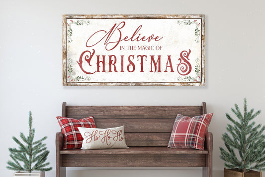 BELIEVE IN THE Magic of Christmas Vintage Sign Large Canvas Rustic Wall Decor