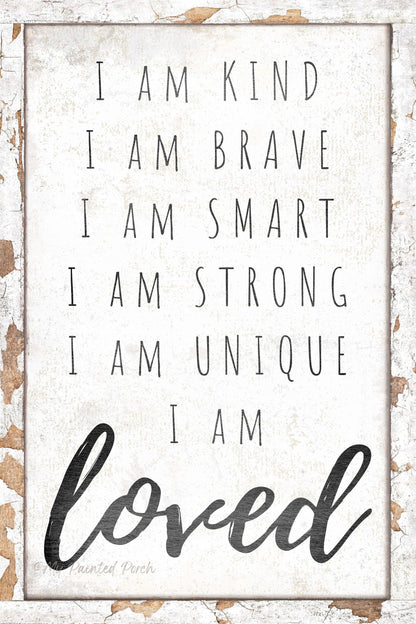 Vintage I AM LOVED Sign Of Affirmation For Nursery Modern Farmhouse Canvas Wall Art
