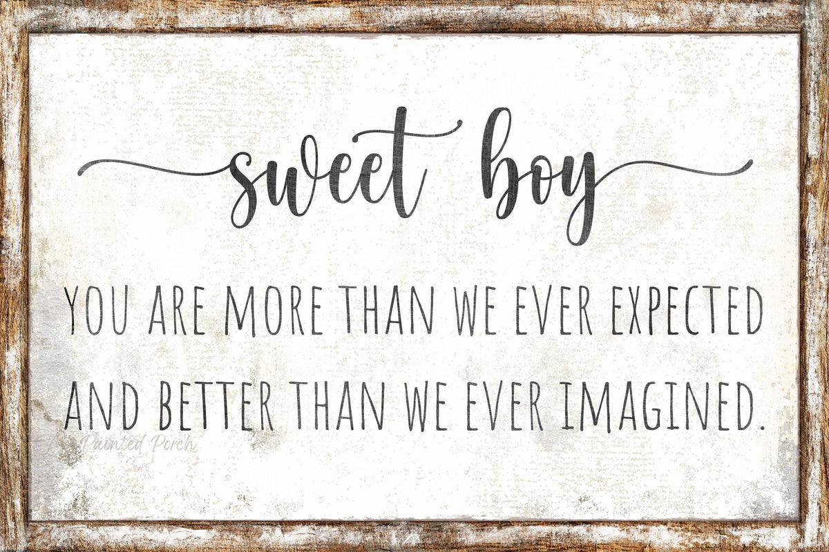 Vintage SWEET BOY Affirmation Self Kids Room Baby Nursery Wall Decor Large Rustic Canvas
