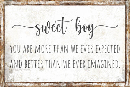 Vintage SWEET BOY Affirmation Self Kids Room Baby Nursery Wall Decor Large Rustic Canvas