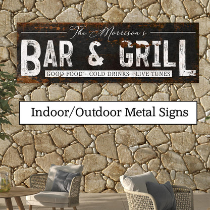 Bar & Grill Family Name Custom Outdoor Personalized Sign For Backyard Patio Deck Pool