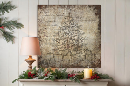 Vintage Christmas Sign O TANNENBAUM Tree Wall Art Print Over The Mantel Large Rustic Holiday Decor