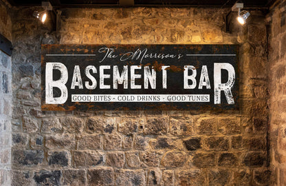 Vintage Basement Bar Sign Name Wall Art Custom Personalized Large Rustic Canvas Decor