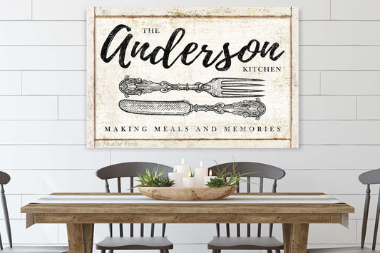 Vintage Family Name Kitchen Sign Farmhouse Decor Personalized Dining Room Wall Art Print