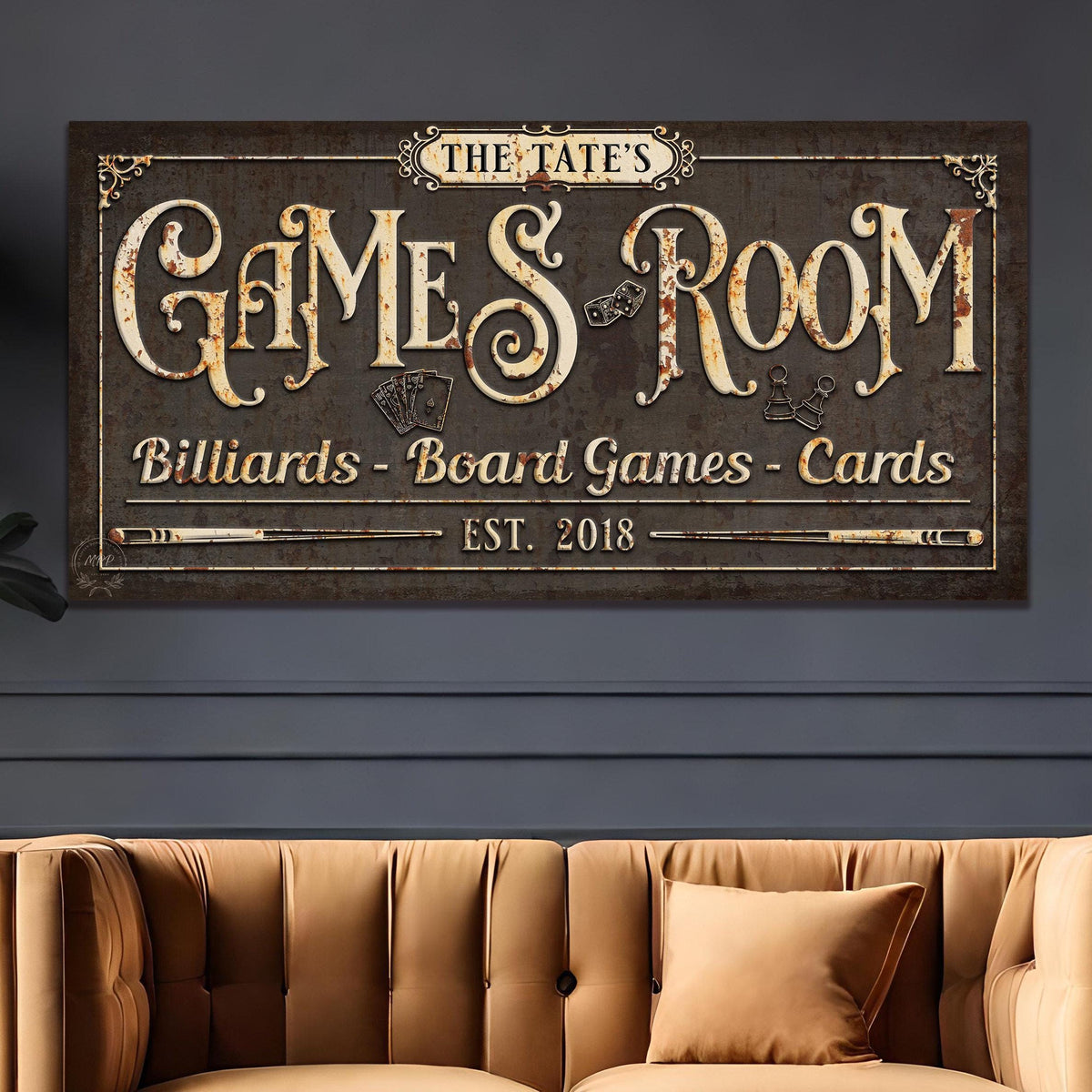 GAMES ROOM Sign PERSONALIZED Vintage Large Rustic Custom Canvas Farmhouse Basement Wall Art