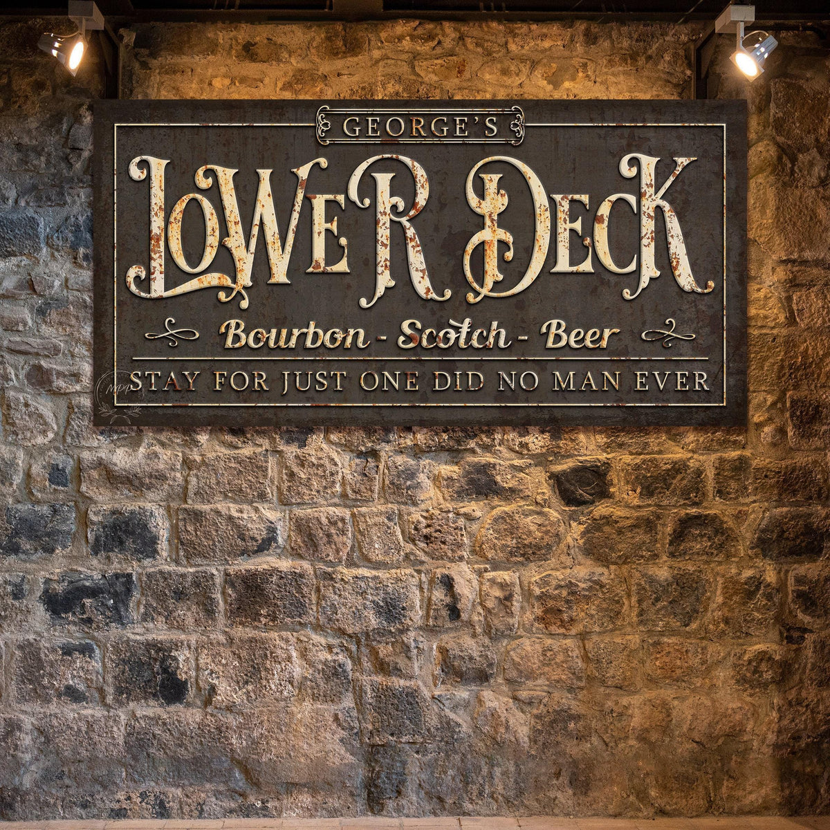 LOWER DECK Name Sign Vintage Basement Bar and Lounge Mancave Rustic Canvas Wall Art Print