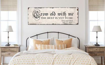 GROW OLD WITH Me Wedding Sign For Couple Personalized Custom Vintage Canvas Anniversary Gift