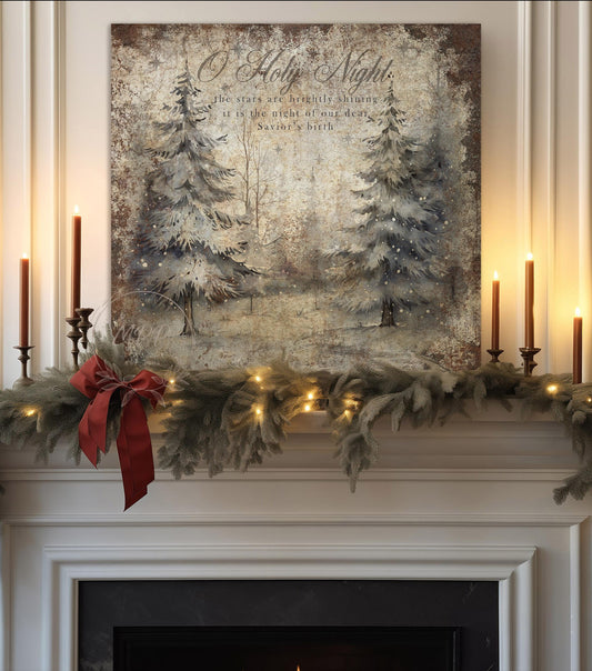 VINTAGE CHRISTMAS Wall Print Pine Forest Square Distressed Christmas Canvas Sign Modern Farmhouse Decor Large Canvas Rustic Wall Art Metal