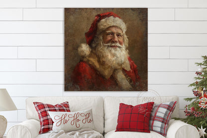 VINTAGE Christmas SANTA Clause Sign Holiday Porch Or Over the Mantel Large Canvas Wall Print