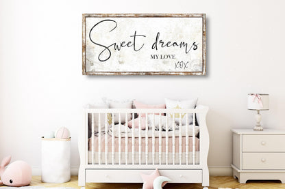 Sweet Dreams Sign Vintage MY Love Baby Nursery Kids Room Or For Couple Bedroom Large Canvas