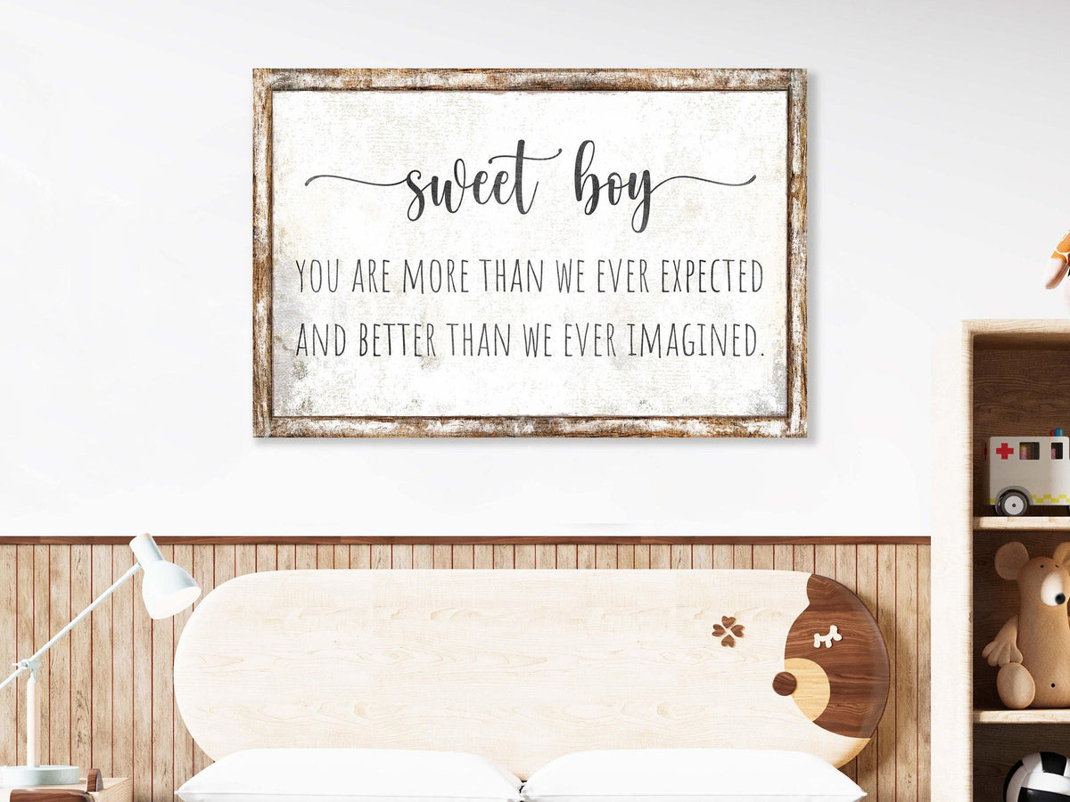 Vintage SWEET BOY Affirmation Self Kids Room Baby Nursery Wall Decor Large Rustic Canvas