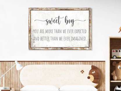 Vintage SWEET BOY Affirmation Self Kids Room Baby Nursery Wall Decor Large Rustic Canvas