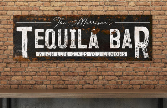 Name Sign Tequila Bar VINTAGE Basement Lounge Wall Decor Custom Large Rustic Personalized Art Print