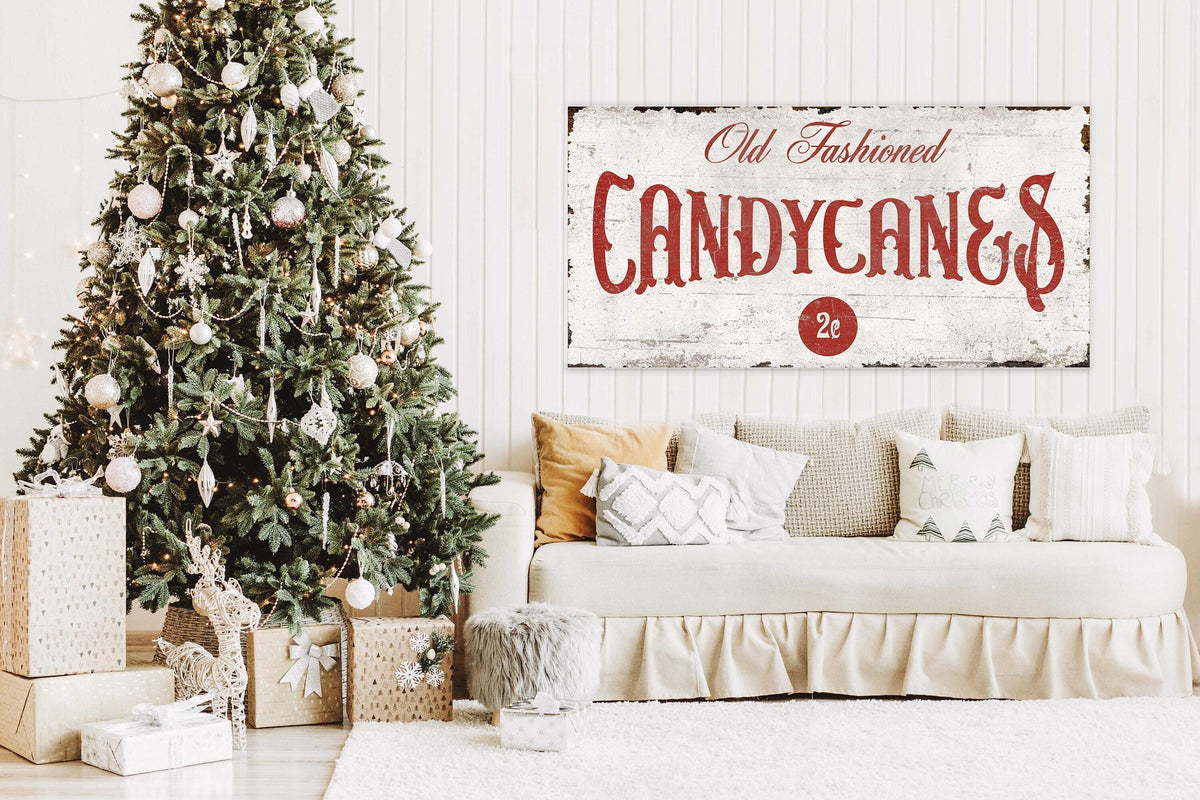 CANDY CANES Sign Vintage Christmas OLD Fashioned Modern Farmhouse Rustic Canvas Wall Decor