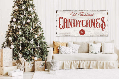CANDY CANES Sign Vintage Christmas OLD Fashioned Modern Farmhouse Rustic Canvas Wall Decor