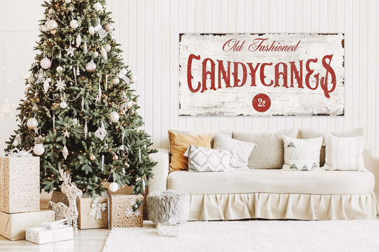 CANDY CANES Sign Vintage Christmas OLD Fashioned Modern Farmhouse Rustic Canvas Wall Decor