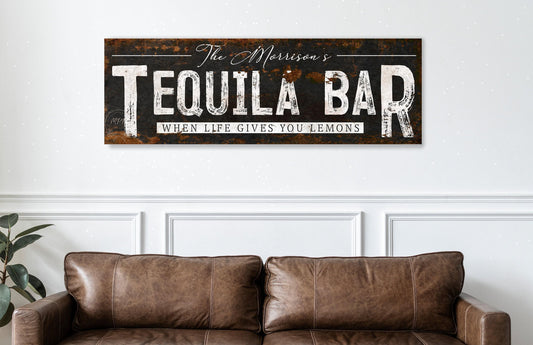 Name Sign Tequila Bar VINTAGE Basement Lounge Wall Decor Custom Large Rustic Personalized Art Print