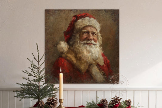 VINTAGE Christmas SANTA Clause Sign Holiday Porch Or Over the Mantel Large Canvas Wall Print