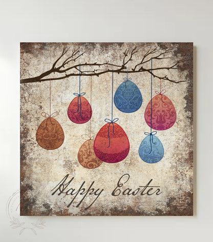 VINTAGE EASTER Sign Wall Art Print Square Modern Farmhouse Large Rustic Canvas Decor