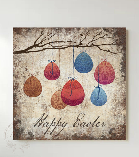 VINTAGE EASTER Sign Wall Art Print Square Modern Farmhouse Large Rustic Canvas Decor