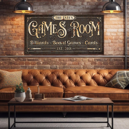 GAMES ROOM Sign PERSONALIZED Vintage Large Rustic Custom Canvas Farmhouse Basement Wall Art