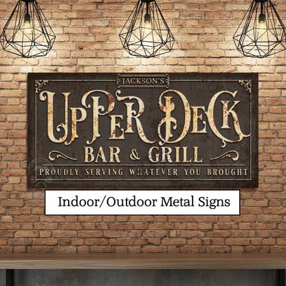 Personalized Patio Metal Sign Upper Deck - Vintage Backyard Wall Art Decor