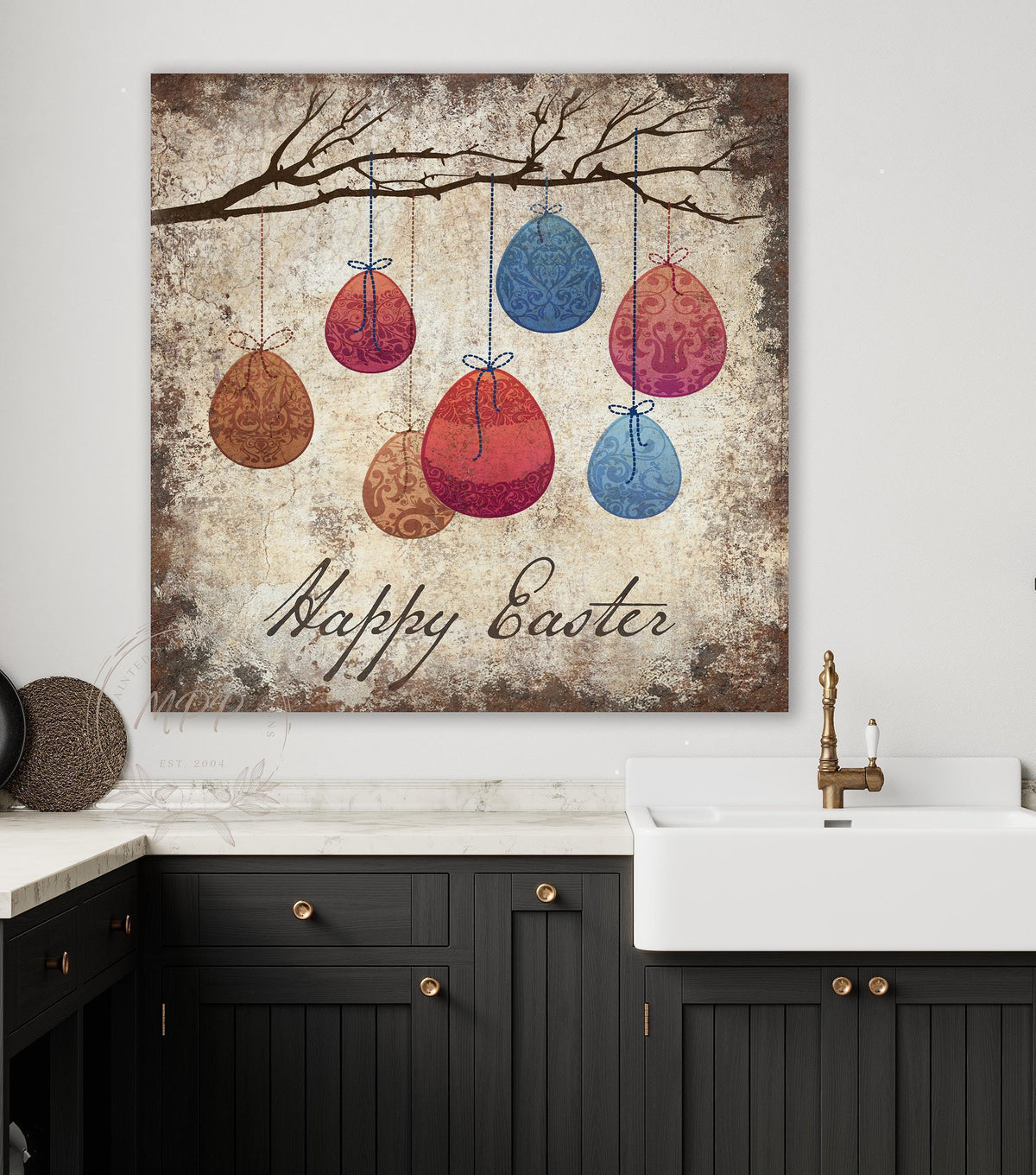 VINTAGE EASTER Sign Wall Art Print Square Modern Farmhouse Large Rustic Canvas Decor