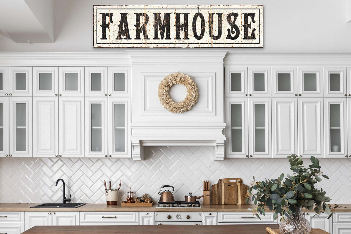 Vintage FARMHOUSE Sign Large Modern Rustic Canvas Decor Kitchen Dining Room Entry Wall Art