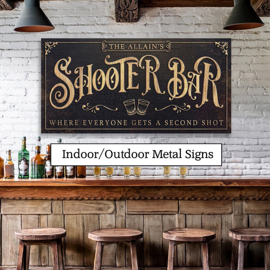 SHOOTER BAR Metal Sign Indoor Outdoor Custom Personalized Vintage Basement Name Signs