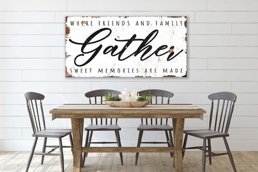 GATHER Memories Are Made Modern Vintage Farmhouse Sign Wall Large Rustic Kitchen Dining Room Print