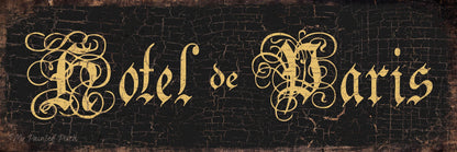 Hotel de Paris Sign Vintage Black Distressed Rustic Wall Art French Bathroom Guest Room Decor
