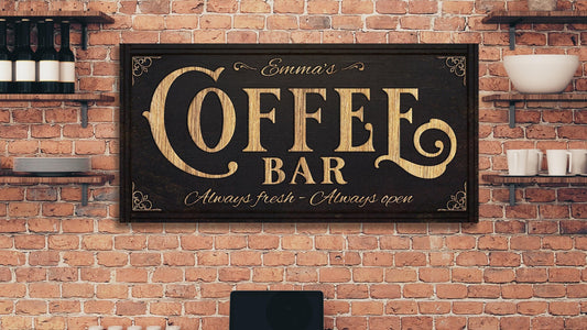 Coffee Bar Sign, Vintage Farmhouse Kitchen Wall Decor, Canvas or Metal