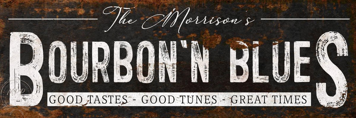 Basement Bar Name Sign BOURBON AND BLUES Personalized Modern Farmhouse Large Rustick Wall Art