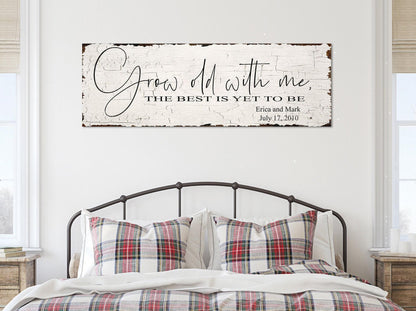 GROW OLD WITH Me Vintage Personalized Wedding Sign For Couple Anniversary Farmhouse Canvas Print