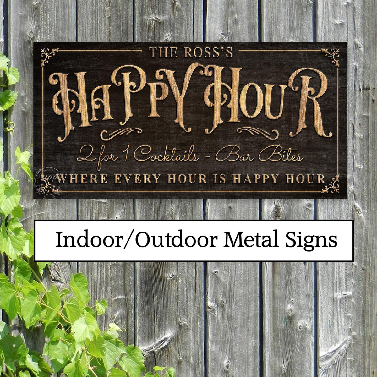 METAL Patio Happy Hour Custom Personalized Bar and Grill Outdoor Vintage Family Name Sign